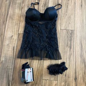 5 for $25 Black lace babydoll with matching garter